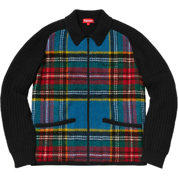 [해외] 슈프림 플레이드 프론트 집 스웨터 Supreme Plaid Front Zip Sweater 18FW 관세포함