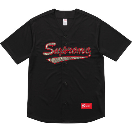 [해외] 슈프림 스네이크 스크립트 베이스볼 저지 Supreme Snake Script Logo Baseball Jersey 17FW