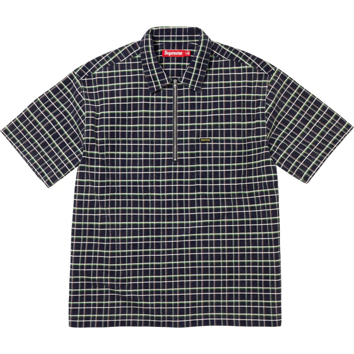 [해외] 슈프림 플레이드 코듀로이 하프 집 숏슬리브 셔츠 Supreme Plaid Corduroy Half Zip S/S Shirt 23FW