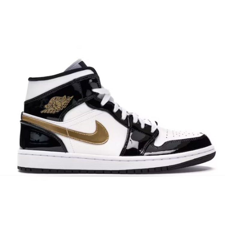 [해외] 나이키 조던 1 미드 페이턴트 블랙 화이트 골드 Nike Jordan 1 Mid Patent Black White Gold 852542-007