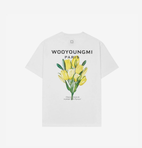 [해외] 우영미 플라워 프린트 백로고 티셔츠 화이트 Wooyoungmi Flower Print Back Logo T-Shirt White