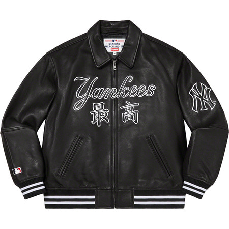 [해외] 슈프림 뉴욕 양키스 간지 레더 바시티 자켓 Supreme New York Yankees Kanji Leather Varsity Jacket 22FW